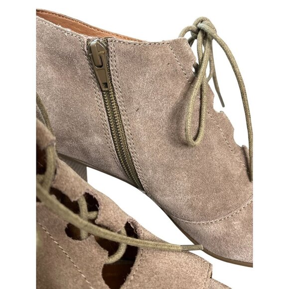 Susina Taupe Suede Peep Toe Lace-Up Block Heel Booties Size 9 - Picture 12 of 12